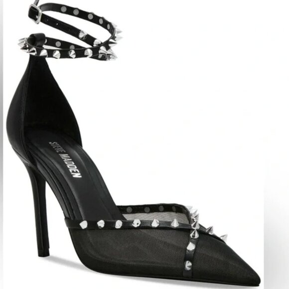Steve Madden Women's "Lupton" Black Mesh Pointed-Toe Studded Pumps Size: 9 - Picture 1 of 7